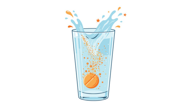 Soluble orange tablet falling into water creating dynamic liquid splash and ripples for pharmaceutical marketing and dietary supplement advertising visual.