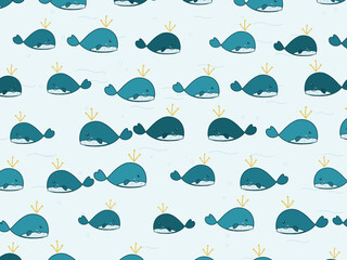 Fototapeta premium Adorable Whale Scatter Nautical Nursery Pattern Art