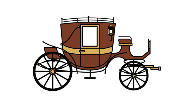 Vintage Horse Drawn Carriage Illustration, Old Fashioned Coach, Transportation Icon