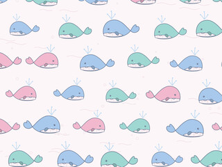 Fototapeta premium Cute Whale Pattern Ocean Nursery Background Vector