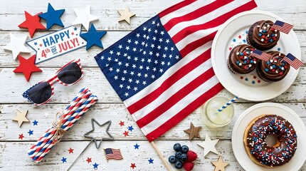 Obraz premium Patriotic 4th of july celebration with american flag food and decorations