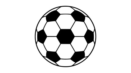 Fototapeta premium Classic soccer ball line vector icon with black pentagon panels for football league tournaments and sports equipment design illustrations