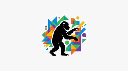 Fototapeta premium Black silhouette of person jumping with colorful confetti.