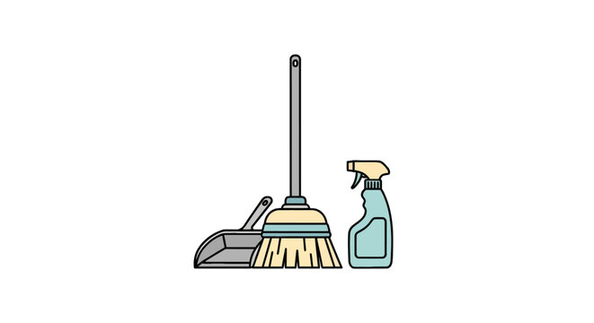 Cleaning equipment including broom dustpan and spray bottle