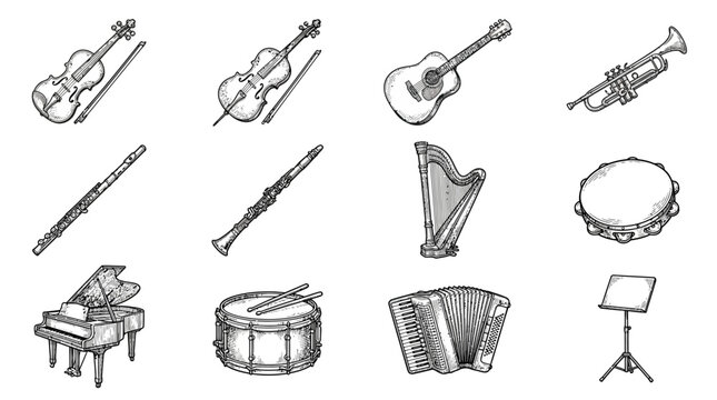 Various Musical Instruments Drawing.