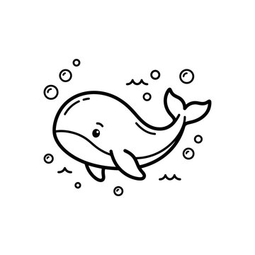 Cute cartoon whale in water.