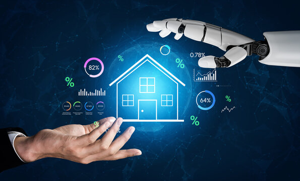 Human and Robot Hands Reaching Towards a Digital House Symbol Representing Real Estate Innovation and Technology Integration in Property Management. Entropy.