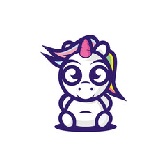 Fototapeta premium Cute Kawaii Baby Unicorn Fantasy Animal Mascot Vector Illustration
