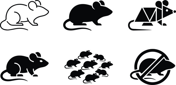 Mouse rat rodent icon collection showing domestic pest infestation control removal trap dynamic running wildlife warning and vector silhouette designs