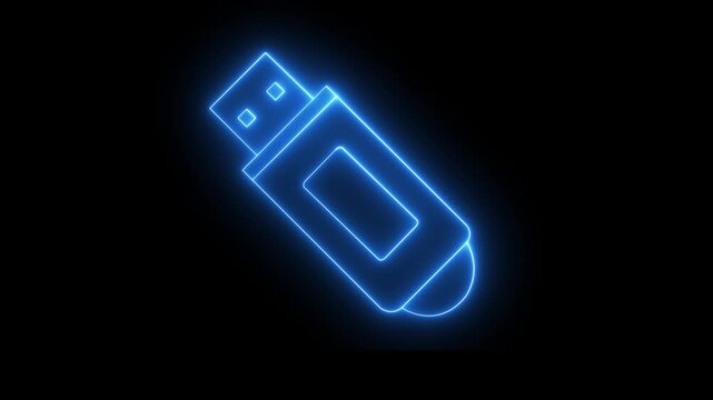 Glowing neon Pen Drive icon isolated on black background. USB Flash Drive Icon Glowing Neon Animation. Glowing Neon USB Drive Icon, Symbol of Data Storage and Transfer, HD Video