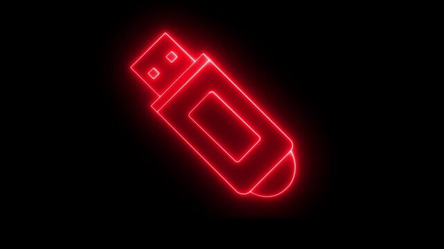 Glowing neon Pen Drive icon isolated on black background. USB Flash Drive Icon Glowing Neon Animation. Glowing Neon USB Drive Icon, Symbol of Data Storage and Transfer, HD Video
