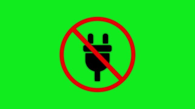 Unplug cable of no electricity with a restriction sign on green background. Unplug cable of no electricity restriction Icon Animation. 4K animated