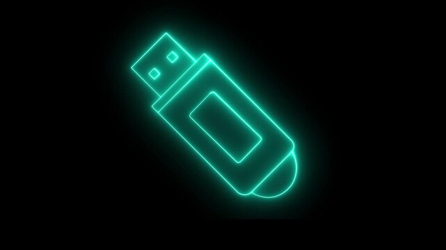 Glowing neon Pen Drive icon isolated on black background. USB Flash Drive Icon Glowing Neon Animation. Glowing Neon USB Drive Icon, Symbol of Data Storage and Transfer, HD Video