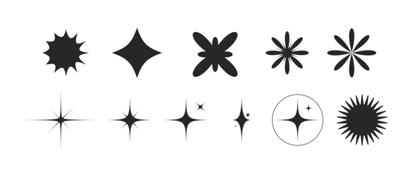 Abstract Sparkle Starburst Elements Collection with Minimal Twinkle Stars, Sunburst Shapes, Shining Light Icons and Decorative Geometric Symbols