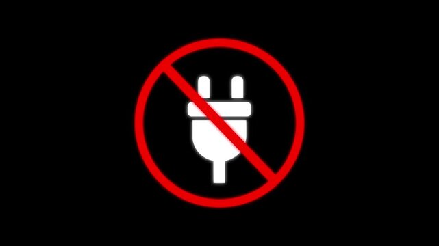 Unplug cable of no electricity with a restriction sign on green background. Unplug cable of no electricity restriction Icon Animation. 4K animated