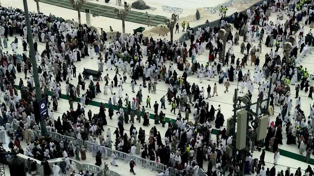 Makkah Sacred Islamic Pilgrimage Destination with Muslims Performing Tawaf Around Kaaba During Hajj and Umrah in Saudi Arabia Today