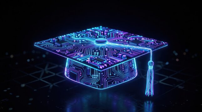 Digital Graduation Cap Symbolizing Technology in Education.