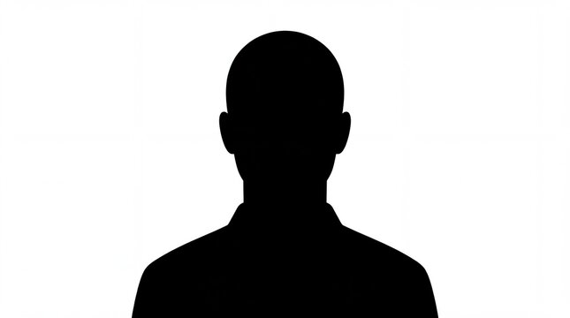 Black silhouette of a bald man facing forward against a white background simple profile icon