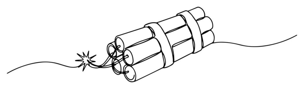dynamite bundle with lit fuse in black and white line art