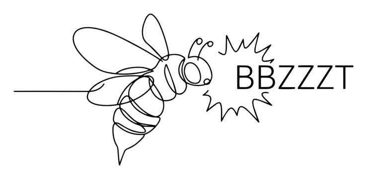 bee buzzing with comic text bzzzzt in line art style