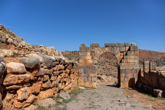 Ruins and Stone Archways at the Tiddis Roman Archaeological Site Algeria