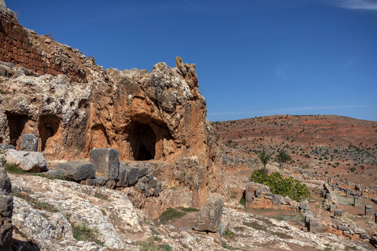 Close-Up of Carved Roman Stonework and Inscriptions at Tiddis Algeria