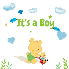Fototapeta premium baby shower card with teddy bear