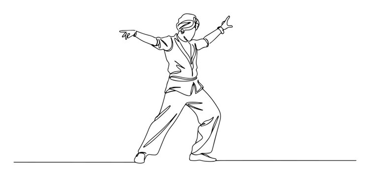 indian man modern dance move vector engraving monoline