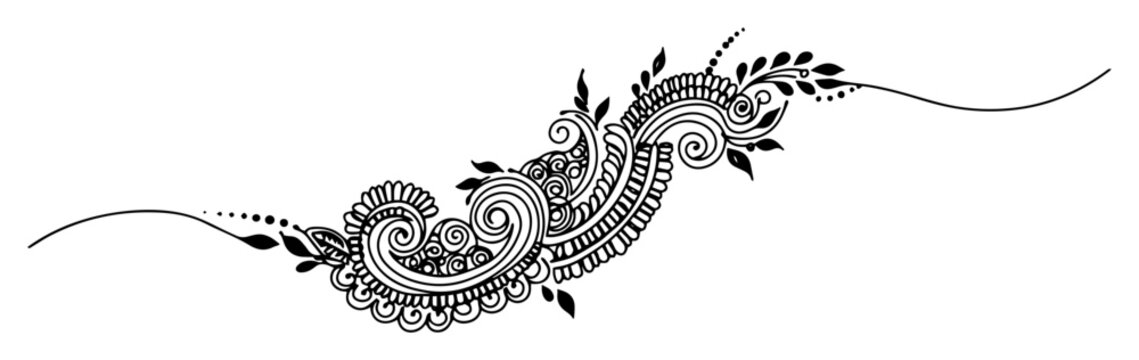indian mehndi paisley floral ornament vector engraving monoline