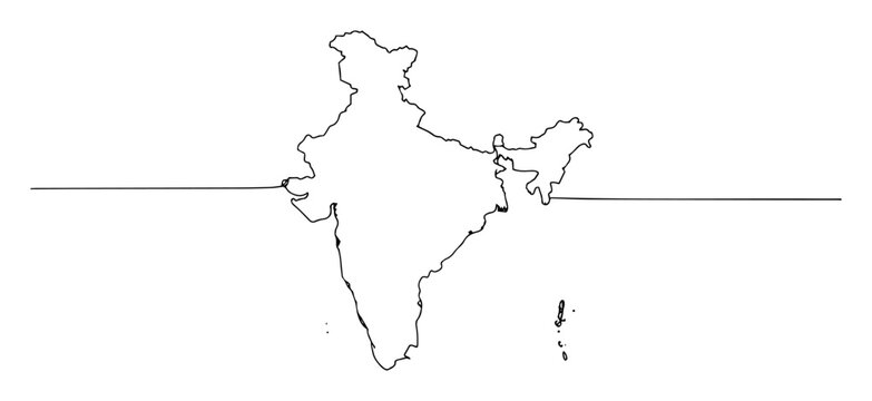 map of india country outline vector engraving monoline