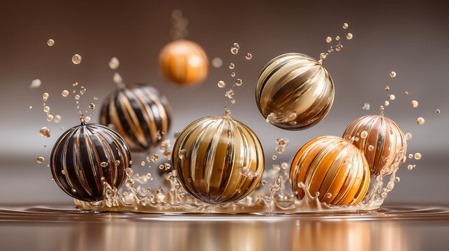 Golden shiny coins and dollar bills scattered on reflective surface with bokeh lights