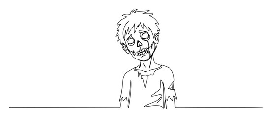 Obraz premium vector monoline engraving of cartoon zombie boy
