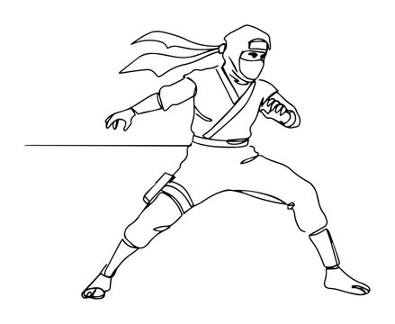 vector monoline engraving of ninja in fighting pose