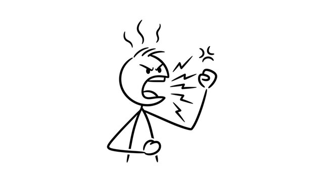 Angry Stick Figure Person Yelling and Shouting with Aggressive Expression, Isolated White Background