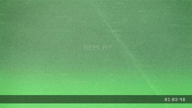 Green screen with replay text and timestamp on a digital video interface background