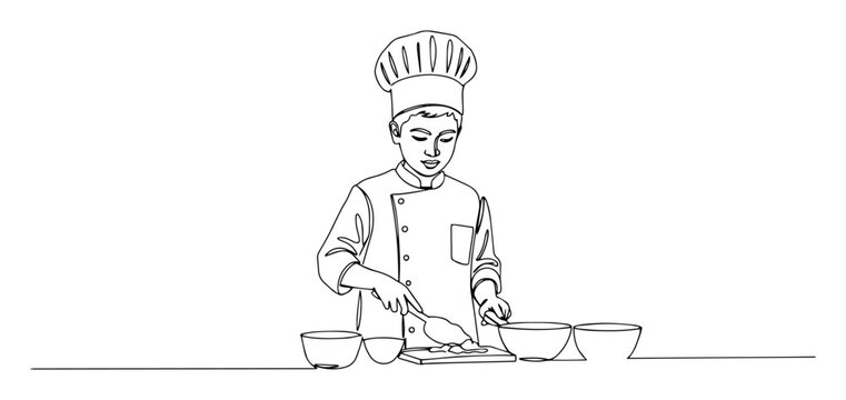 monoline laser cutting black vector boy chef cooking