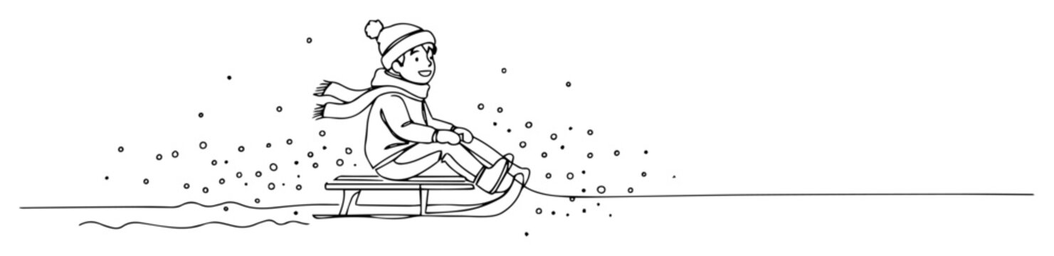 monoline laser cutting black vector girl sledding fast