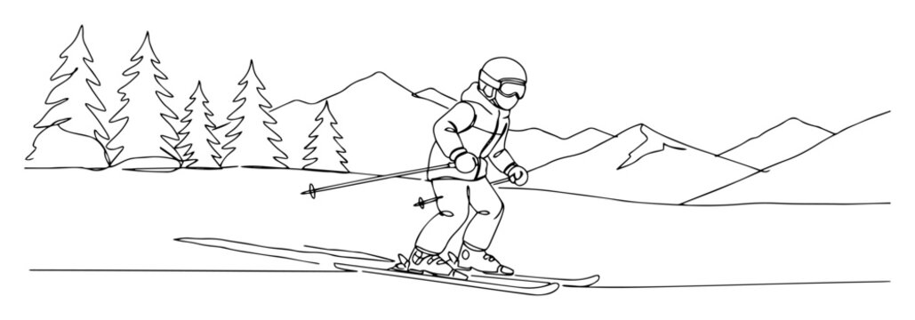 monoline laser cutting black vector man skiing downhill