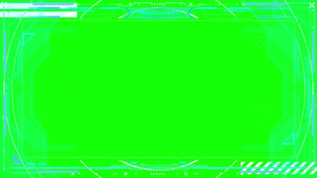 A green screen with a blue and white border and various lines and shapes around the edges for video and film production purposes and visual effects