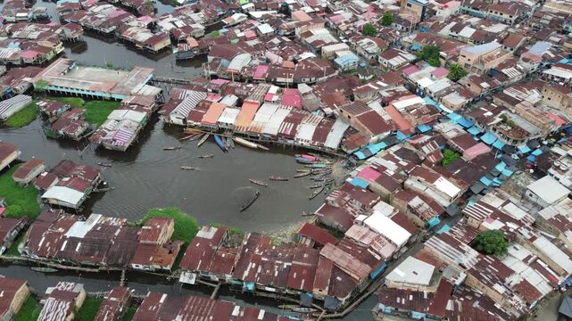 Aerial view of belen floating village in iquitos, peru