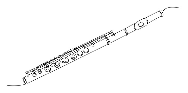 vector one line drawing of flute musical instrument