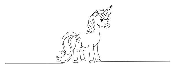 Naklejka premium vector engraving monoline drawing of unicorn character