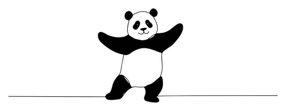 vector engraving monoline drawing of dancing panda bear