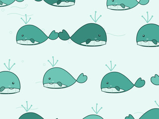 Fototapeta premium Cute Whale Pattern Ocean Nursery Background Vector