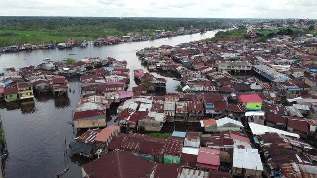 Aerial view of belen floating village in iquitos peru