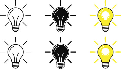 Light bulb icons with black outline solid and yellow illuminated designs representing ideas creativity inspiration vector illustration artwork © Sheikh