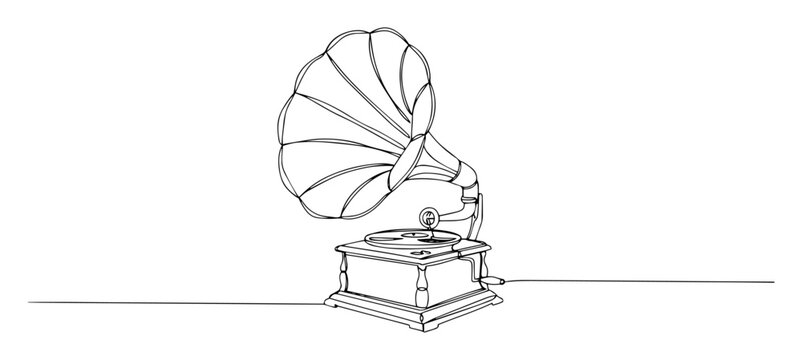 gramophone lineart &ndash; vintage audio playback device