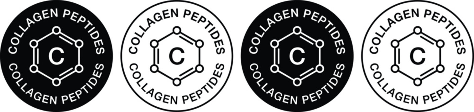 Vector illustration of collagen peptide logos with molecular ring design representing science, health, and branding themes
