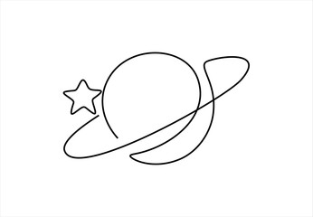 saturn planet minimalist space exploration. Continuous line drawing © nikvector