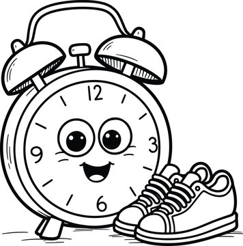 Alarm Clock Coloring Page Kids Printable Activity Sheet Featuring Morning Routine With School Clothes And Shoes